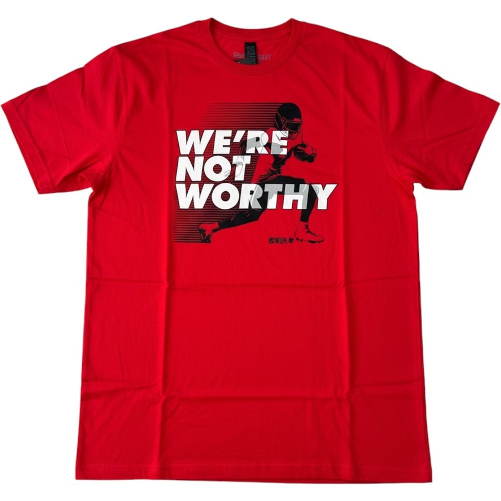 Breaking Mens NFL We're Not Worthy Graphic Tee Shirt Red Large NEW